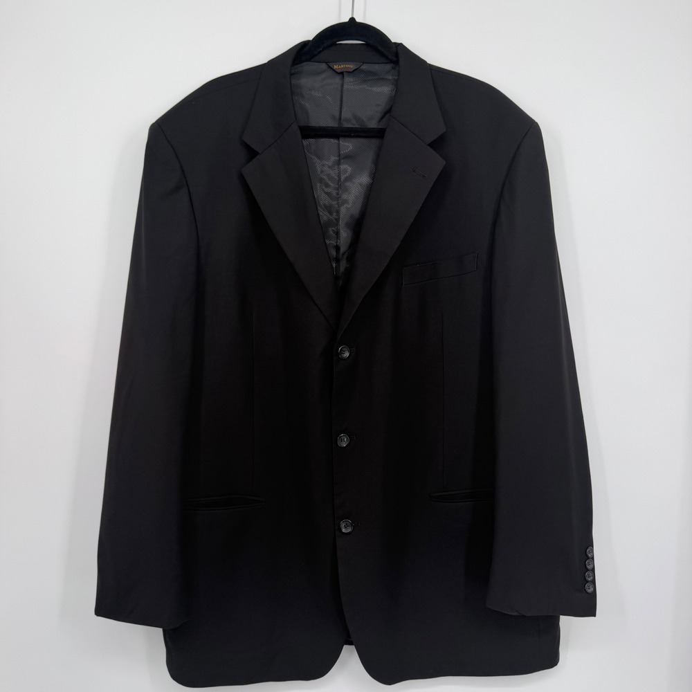 Martino Uomo Moda Mens 48L Black 3 Button Suit Jacket Blazer Super Wool Feel
